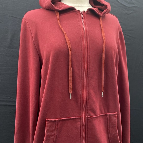 Pretty Garden Tops - Pretty Garden Burgundy Long Sleeve Full Zip Extra Long Hoodie Women's Size Large